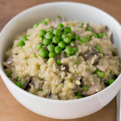 creamy pea and mushroom risotto